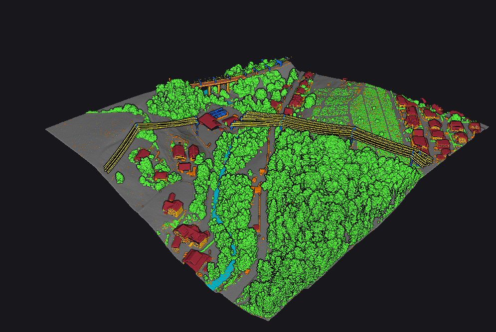 Sortie de nuage de points LiDAR classifiée produite par Vecten Desktop.