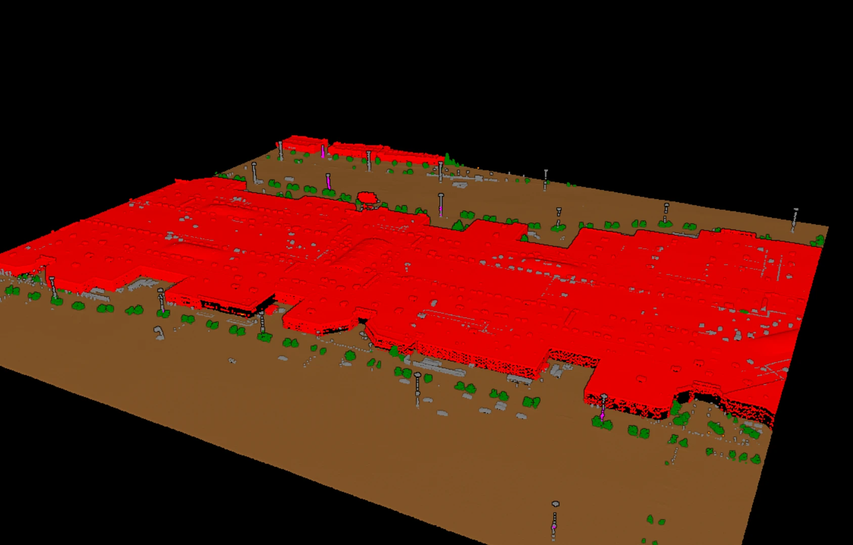 Classified LiDAR block viewed for review, with classes shown in distinct colours.