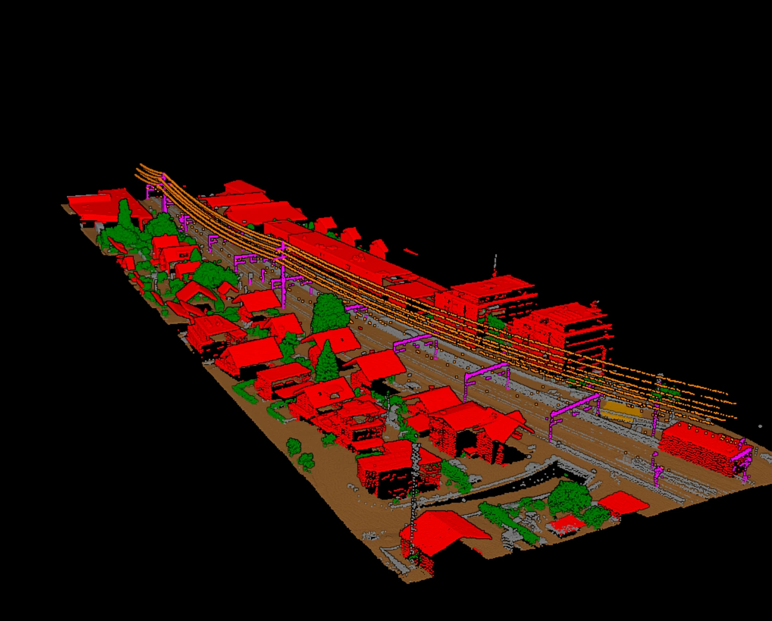 Classified transmission corridor with conductors and support structures separated from vegetation.