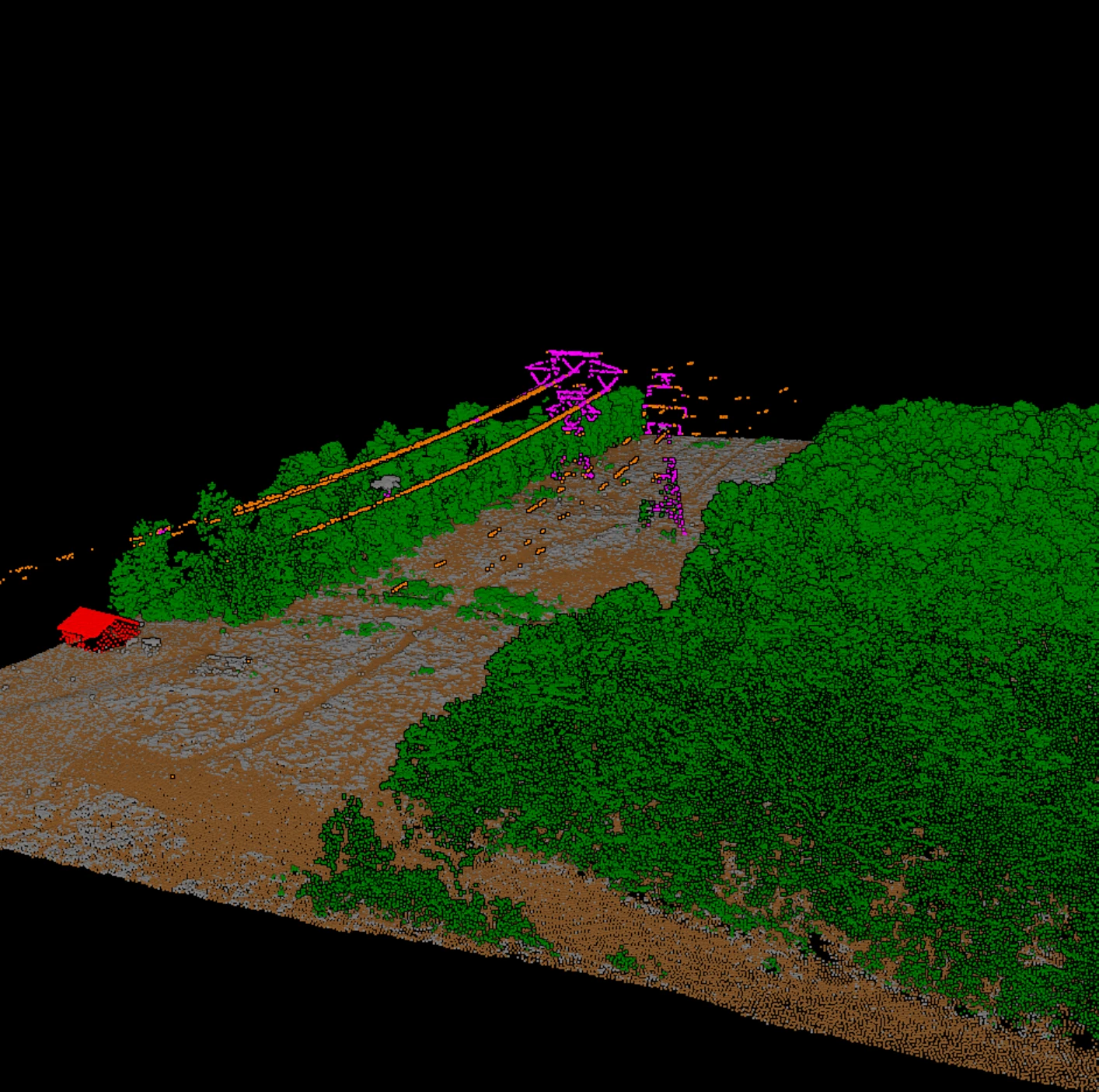 VUtilities corridor output with conductors and transmission towers separated into distinct classes.