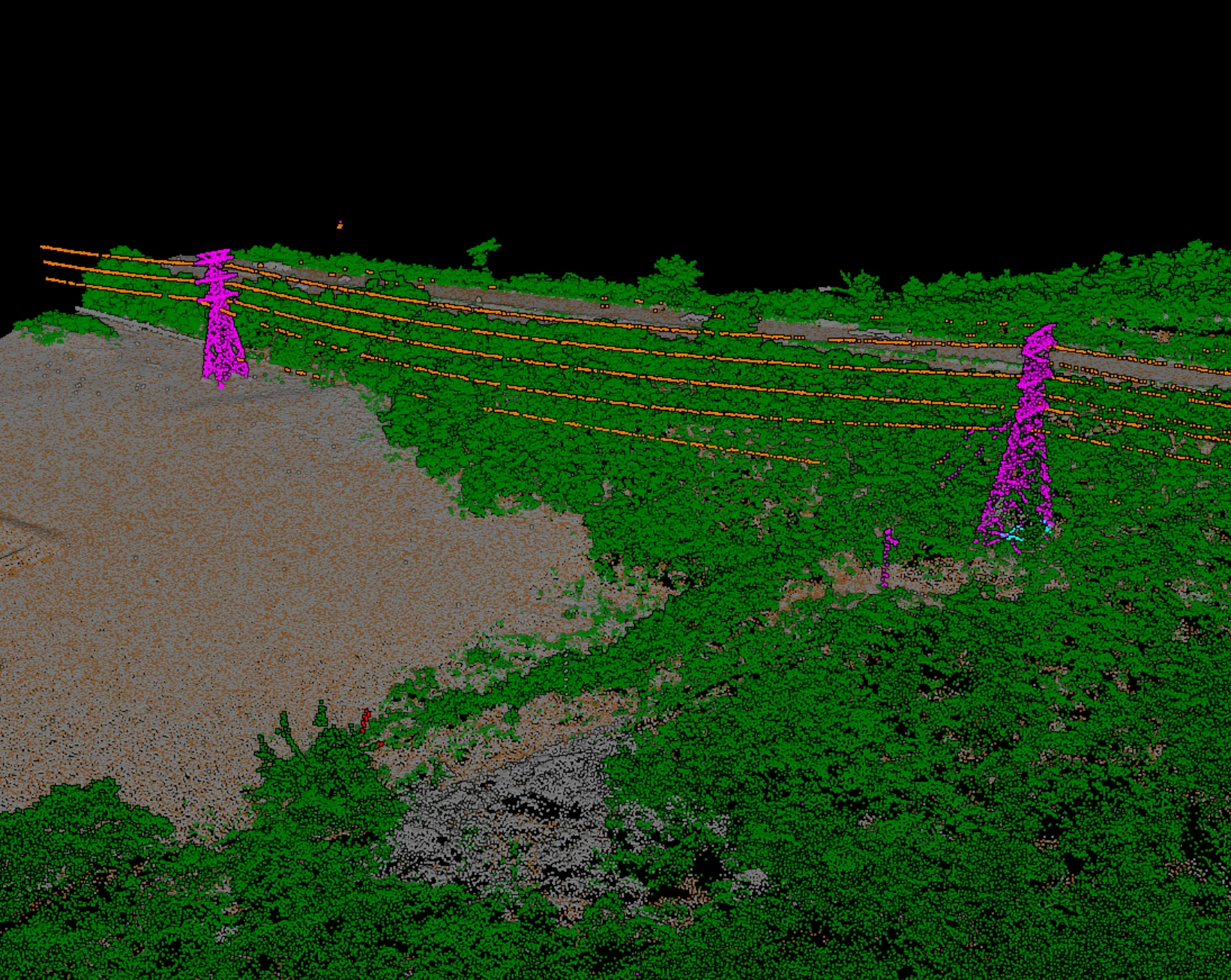 A classified corridor block with conductors, structures, ground, and vegetation held as separate classes.